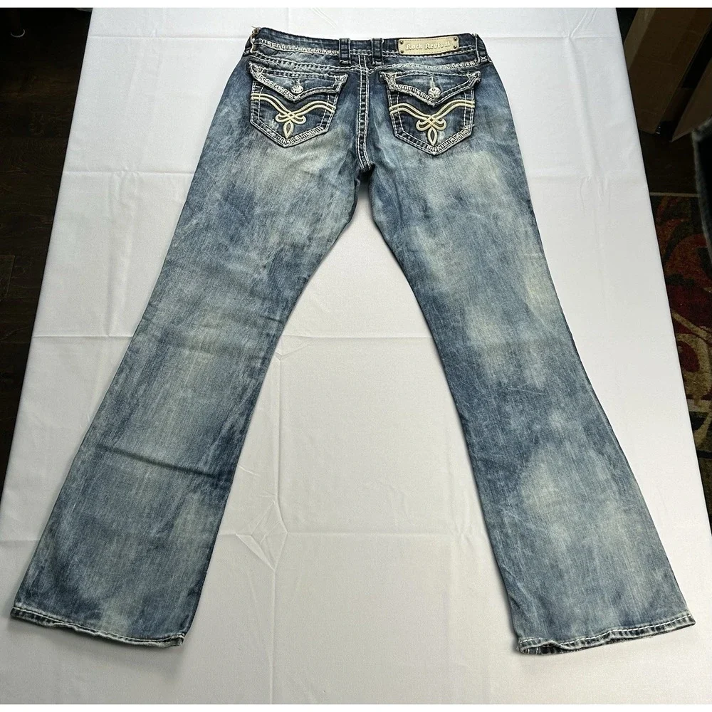 Rock Revival Elaina Bootcut‎ Jeans Size 28 Y2K Distressed Thick Stitch Flap